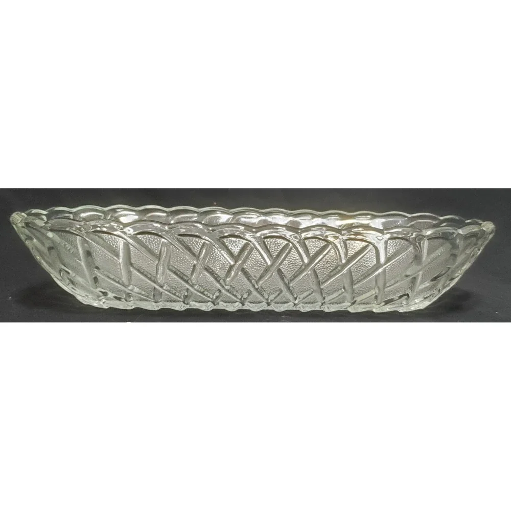 Vintage 1960s Indiana Glass Clear Basket Weave Candy Dish 10